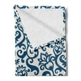 thumbnail image 2 of Abstract Soft Flannel Fleece Throw Blanket, Ornamental Floral Pattern Antique Damask Flowers Curvy Repeating Tile Design, Cozy Plush for Indoor and Outdoor Use, 50" x 70", Blue White, by Ambesonne, 2 of 5