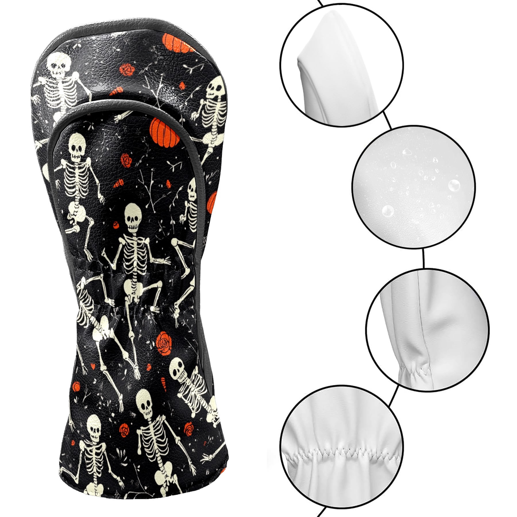 Golf Club Covers PU Leather Waterproof Head Covers for Fairway Woods Hybrids Pumpkin Skull