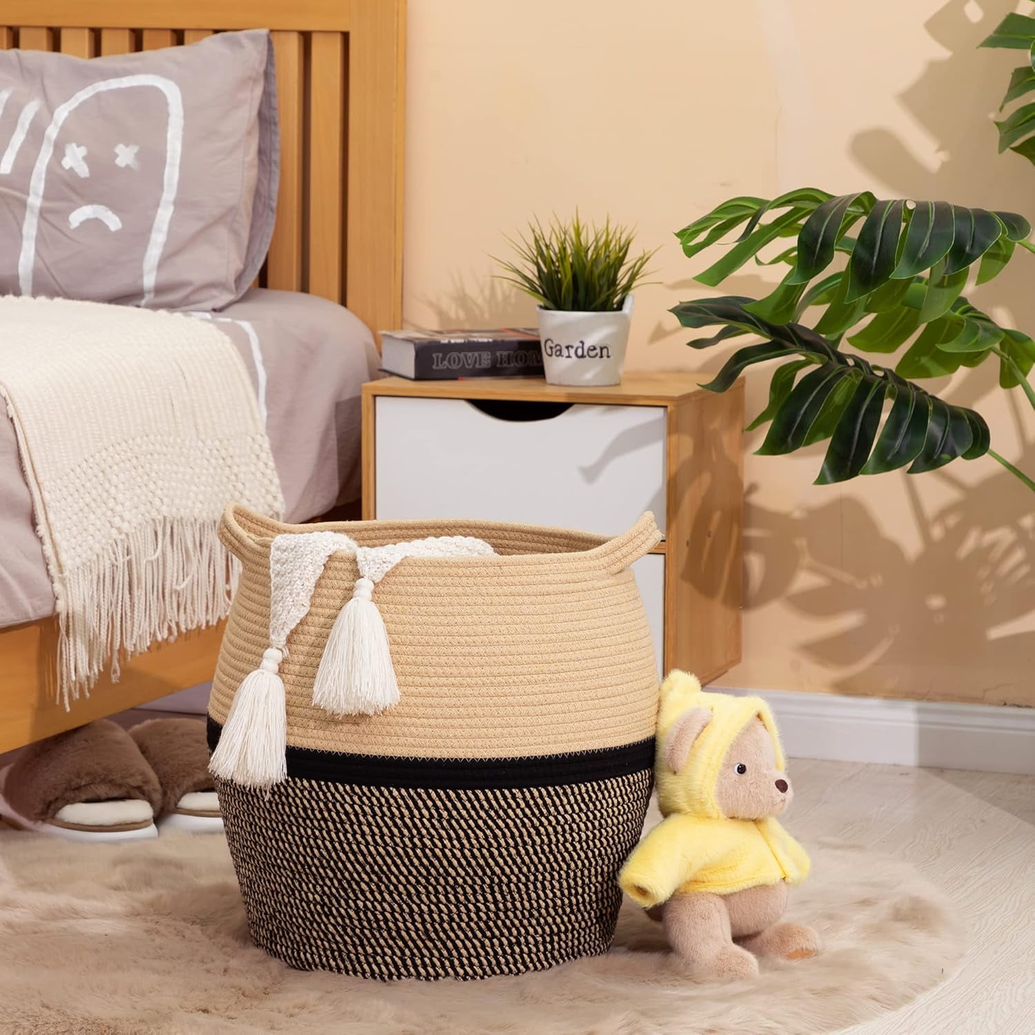 BTEPSGA Woven Baskets for Storage(17"x17"),Large Cotton Rope Basket Woven Baby Laundry Hamper,Collapsible Laundry Basket, Blanket Basket for Organizing Living Room,Nursery,Pillows,Toy Chest
