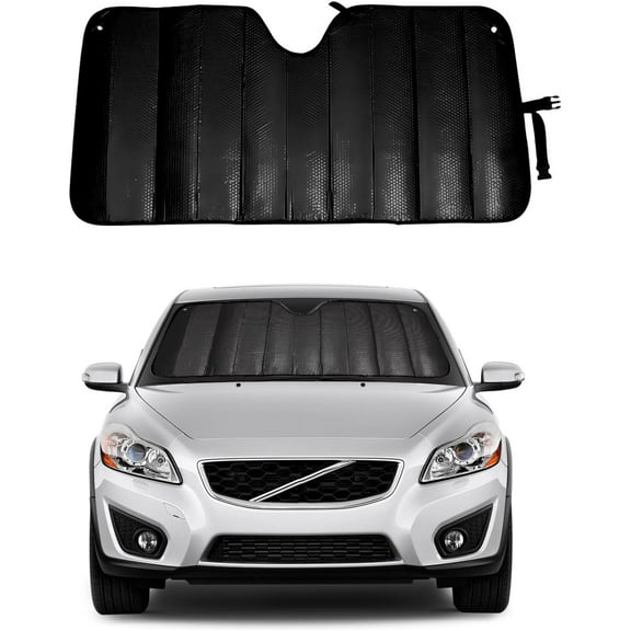 Foldable Windshield Sunshade, Front Window Visor Protector, Thicken 5-Layer Bubble Block Heat and Sun UV Rays, Sun Blocker, Universal Car Accessory (Black)