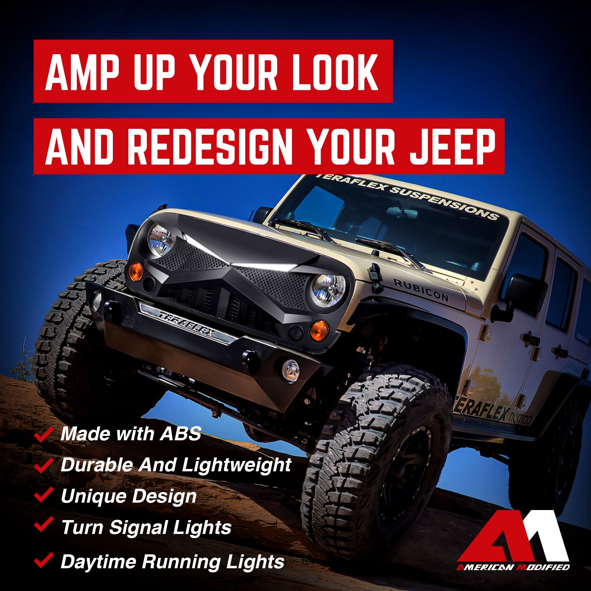 AMERICAN MODIFIED Hawke Grille for 2007-2018 Jeep Wrangler JK