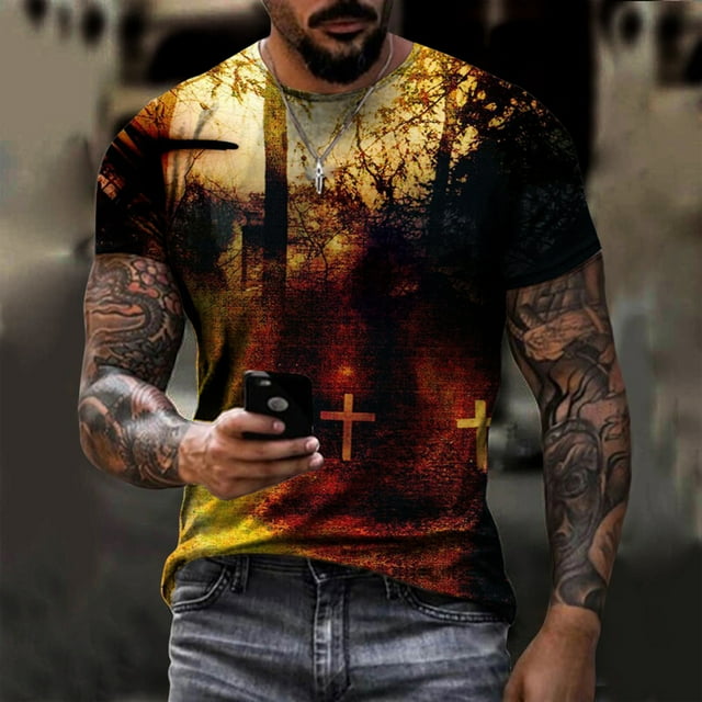 Waiimak T-Shirt Unimode pour Hommes Imprimés Graphiques Croix Manches Courtes Blouse Décontractée