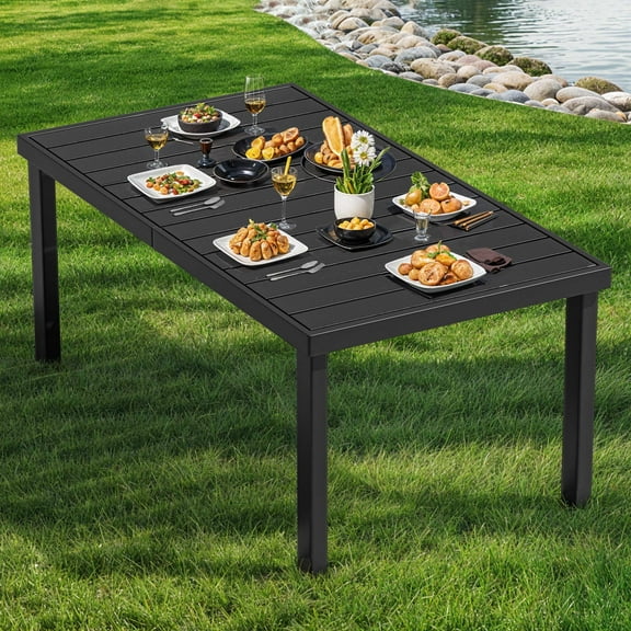 Uforic Patio Dining Table, Rectangular Table for 6, Rust-Resistant Table for Outdoor, Black