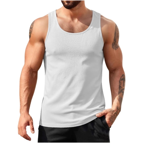 Wyongtao Mens Athletic Fit Tank Tops Sport Loose Fit Lightweight Tees Classic Solid Color Summer Sleeveless Blouses (XL, White)