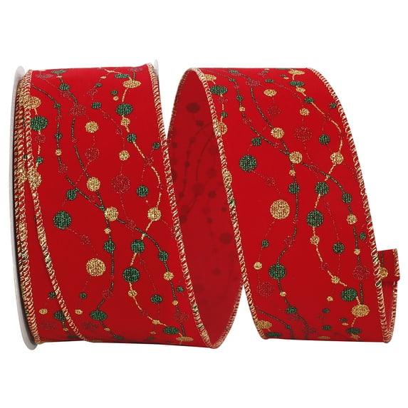 Reliant Ribbon - 90999W-065-40H, Holiday Beads Wired Edge Ribbon, Red, 2-1/2 Inch, 20 Yards