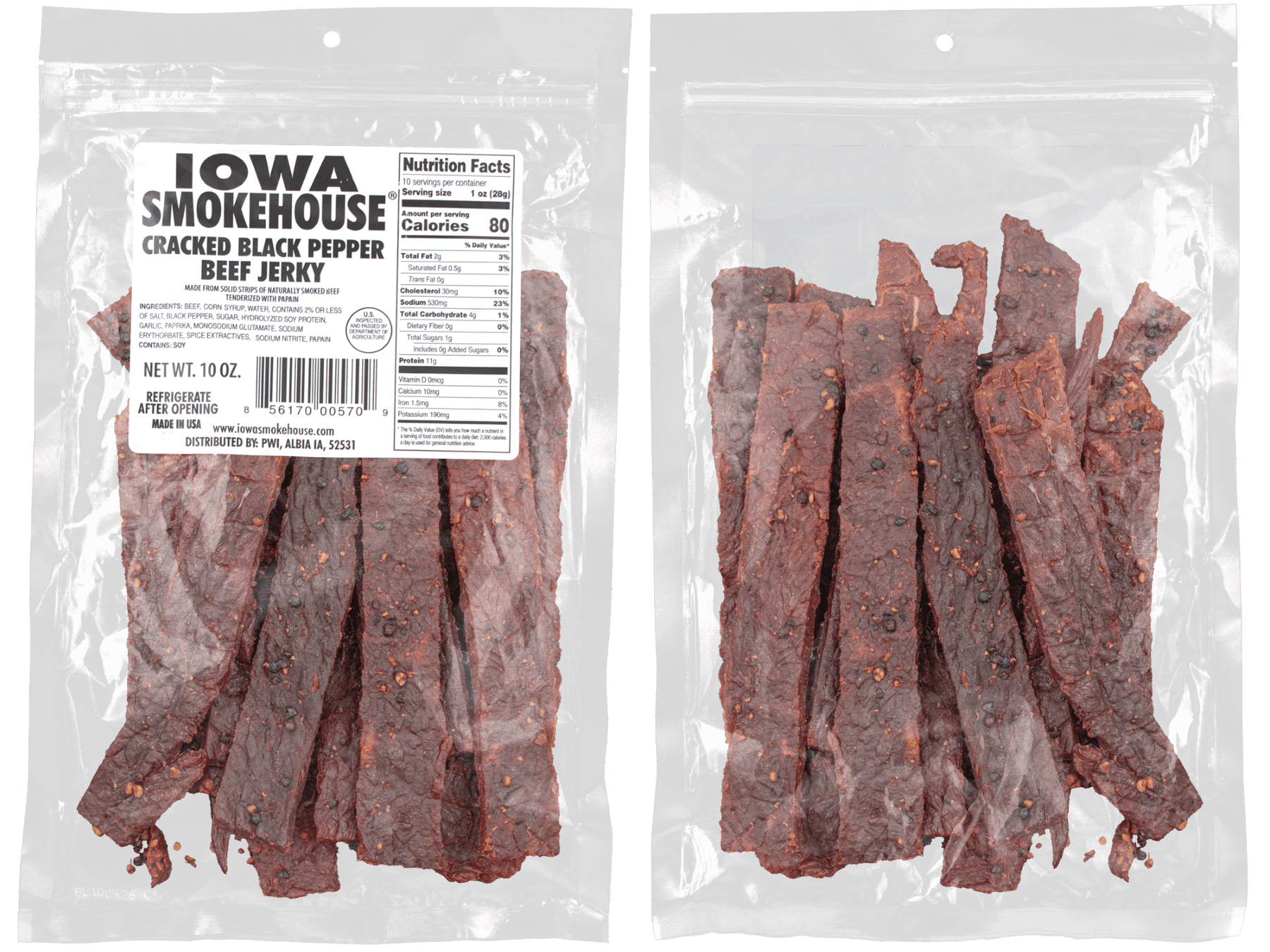 IOWA SMOKEHOUSE Cracked Black Pepper Beef Jerky, 10 oz