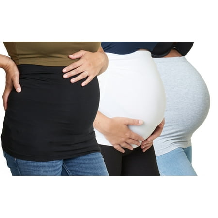 Maddie Moo XXL Belly Band - Seamless Maternity & Postpartum Shirt Extenders - Flexible and Supportive Spandex Cotton Blend - Breathable and Moisture Wicking - 3 Pk - White, Black & Heat
