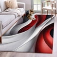 thumbnail image 3 of Abstract Stitching Area&nbsp;Rug 3x5ft Red White Black Water Ripple Non-Slip&nbsp;Washable Square&nbsp;Rugs Soft Felt Indoor Floor Mat for Bedroom Kitchen Living Room Bathroom, 3 of 9