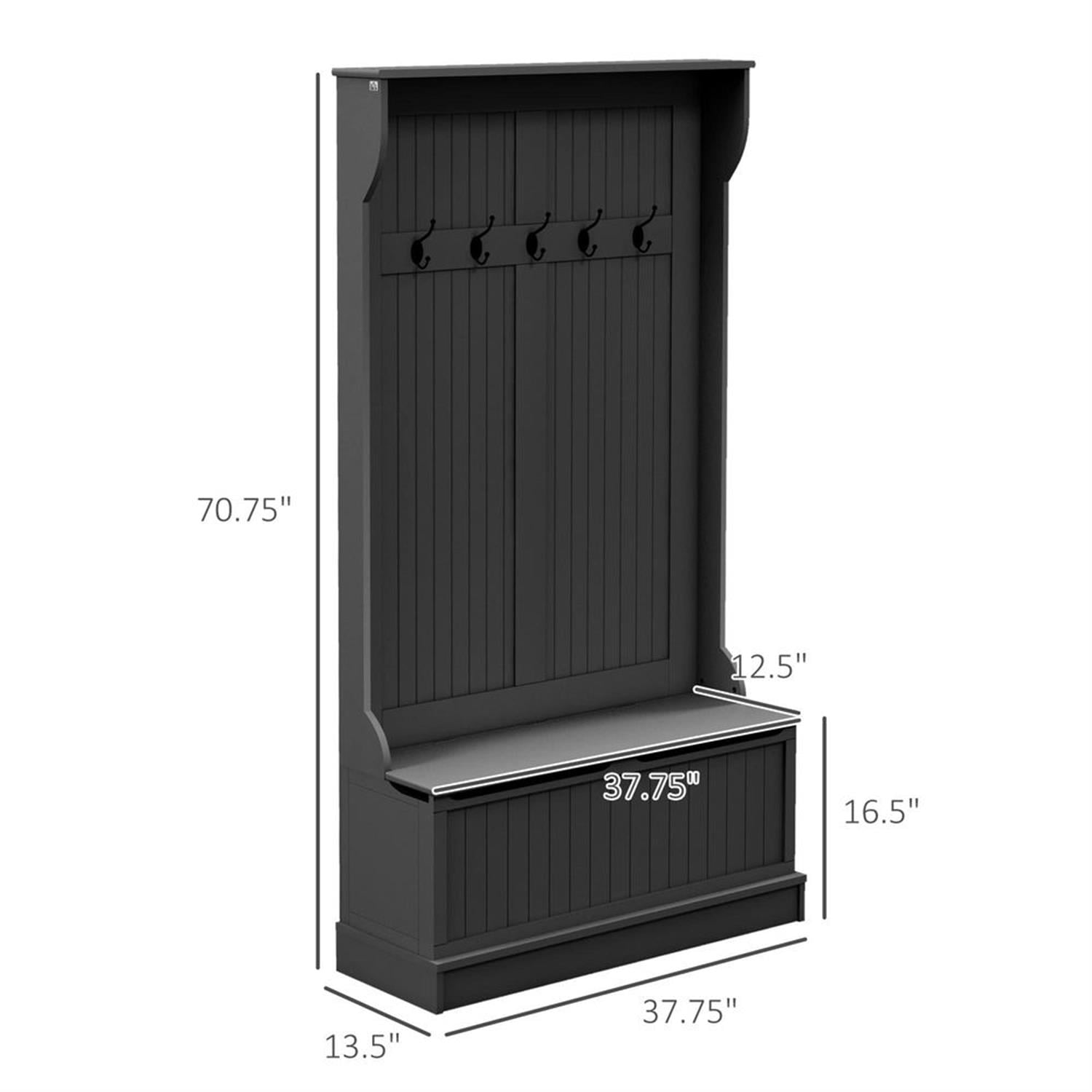 Demi Bonn 3-in-1 Entryway Bench with Coat Rack, Space-Saving Hall Tree Bench Shoe Storage with 5 Hooks for Hallway, Black