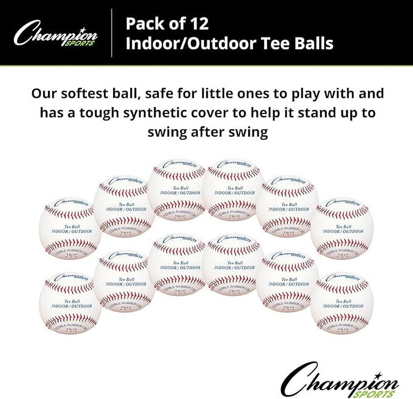 Champion Sports Syntex Leather Cover Indoor/Outdoor Tee Balls - Safety Sponge Core - Pack of 12