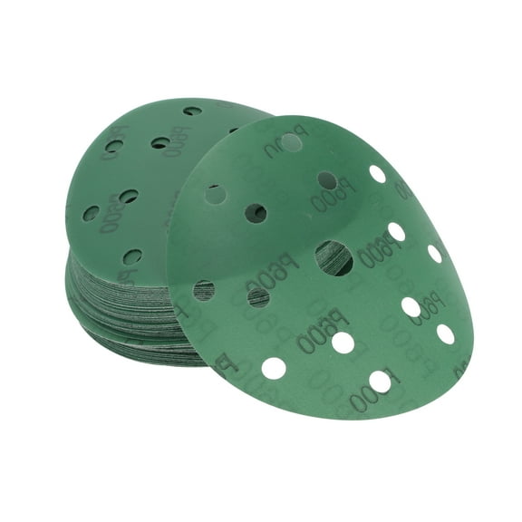 Unique Bargains Car Sanding Discs 6" 15 Hole 600 Grit Abrasion Resistance | Round Hook and Loop Sandpaper Green 50 Pcs