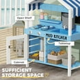 thumbnail image 5 of Qaba Mud Kitchen for Kids, Wooden Outdoor Play Kitchen with Sink, Faucet, Water Tank, Storage Shelves, Accessories for Boys and Girls, Blue, 5 of 9