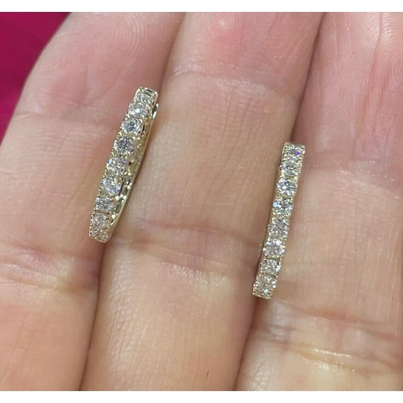 0.65CtVVS1/D Diamond Round Huggie Hoop Earrings 14K Yellow Gold Plated