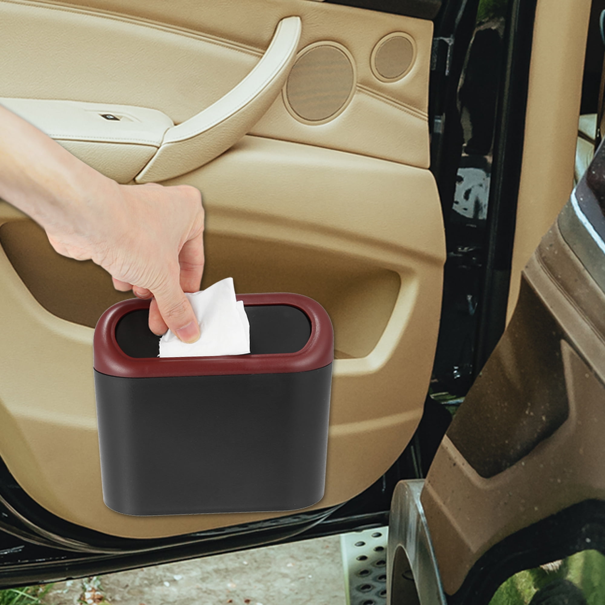 Unique Bargains Pressing Type Trash Can Hanging Vehicle Garbage Dust Box Red