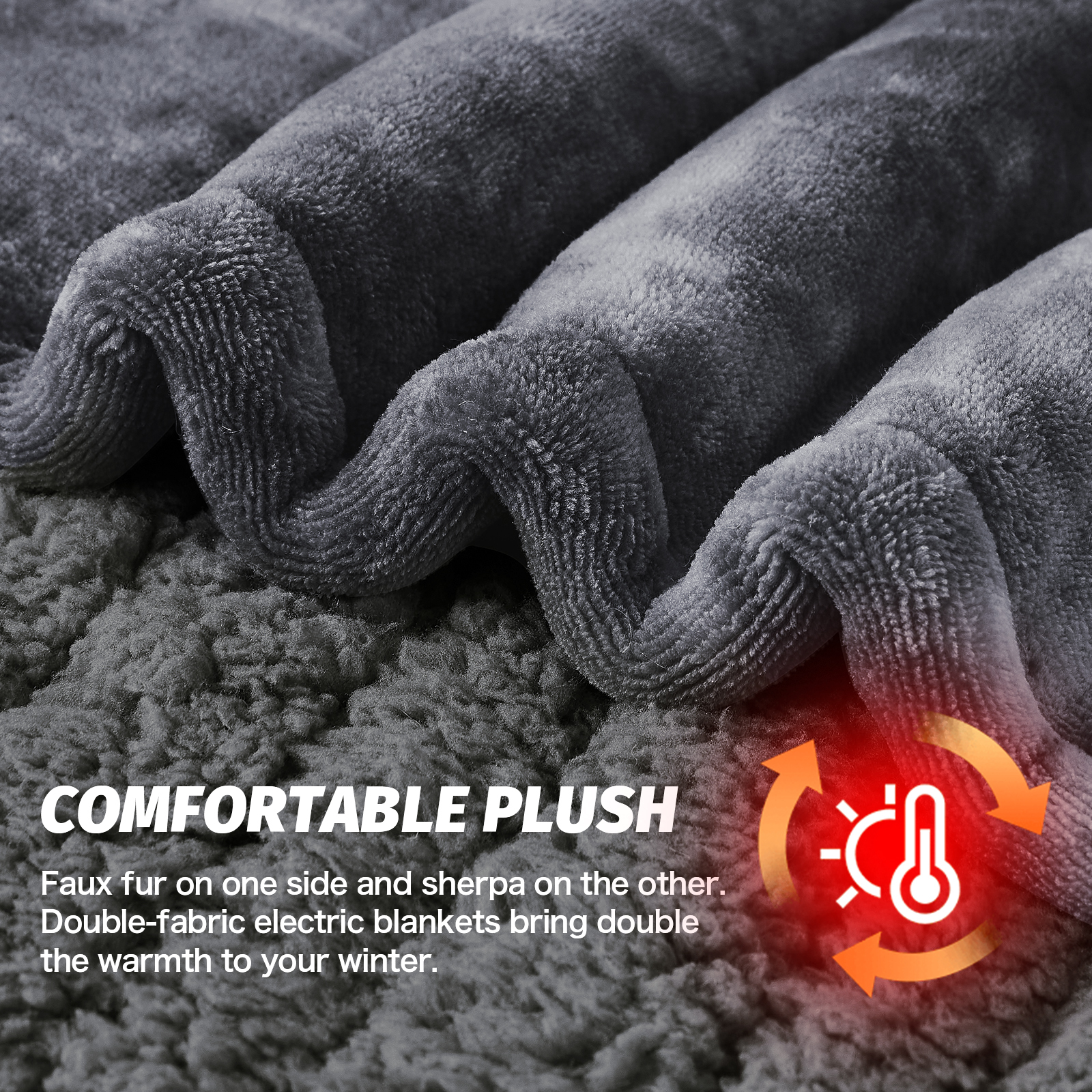 PMONPA Electric Heated Blanket, 51"x61" Heating Blanket for Adult, Soft Flannel & Sherpa, 10 Heating Levels & 1-8 Hours Auto off, Gray