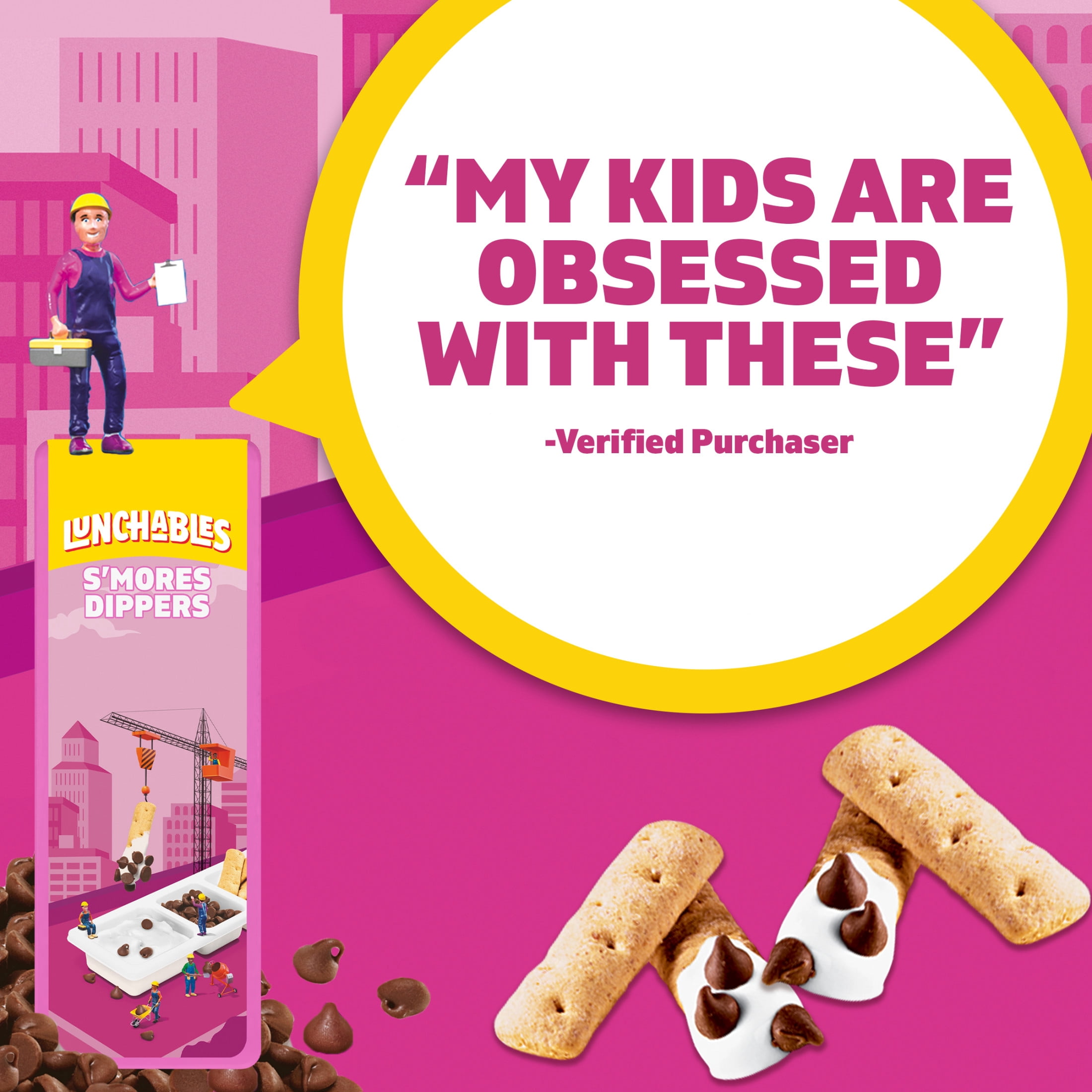 Lunchables S'mores Dippers with Marshmallow Creme, Milk Chocolate Chips and Honey Graham Sticks, 2.3 oz Tray