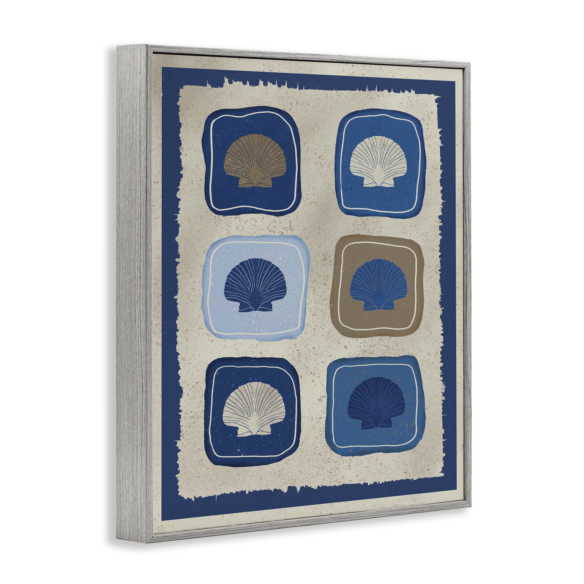 Stupell Industries Nautical Block Shells Gray Framed Giclee Art, design by Julia Frost