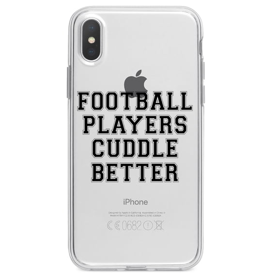 DistinctInk Clear Shockproof Hybrid Case for iPhone X / XS (5.8" Screen) - TPU Bumper Acrylic Back Tempered Glass Screen Protector - Football Players Cuddle Better