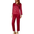 thumbnail image 2 of Chroia Women's 2-Piece Satin Long Sleeve Button-Down Classic Pajamas Set, 2 of 9