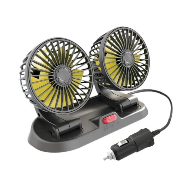 Ventilador de refrigeración genérico para coche, silencioso, potente, doble cabezal para carro, RV, salpicadero de coche Amarillo