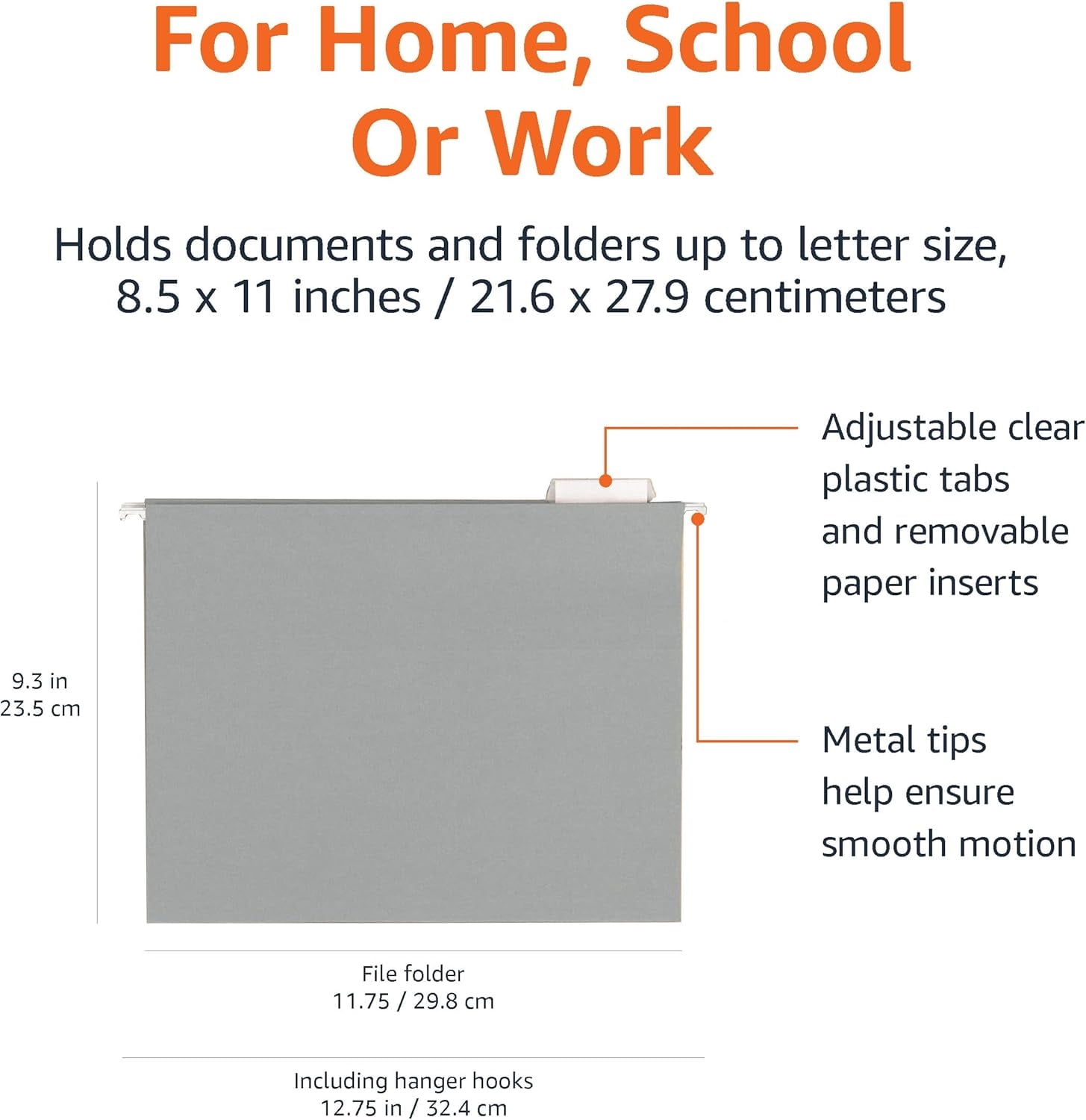 Hanging File Folders with Adjustable Tabs for Document Organization, Letter Size, Gray, 25-Pack