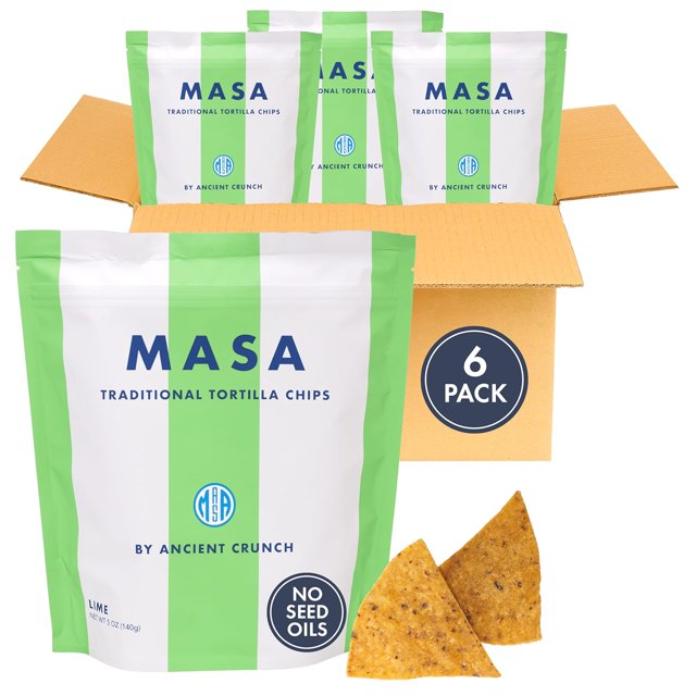 MASA Tortilla Chips Snack Pack - Seed Oil Free Snacks, Organic Chips Tortilla - Gluten & Dairy Free, Naturally Grown Corn Chip - Made with Grass Fed Tallow & Sea Salt (2 Pack, 5oz Each - Blu
