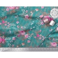 thumbnail image 2 of Soimoi Tissu en Velours à Rayures, Feuilles et Roses Imprimé Floral au Mètre 58 Pouces de Large, 2 of 3