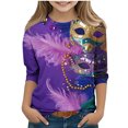 thumbnail image 2 of Riecok Mardi Gras Outfits for Kids Masquerade Mask Sparkly Sequins Print 3/4 Sleeve Crew Neck Comfortable Loose Fashion Mardi Gras Shirts for Kids Mardi Gras Clothing 3-4 T Multicolor, 2 of 5