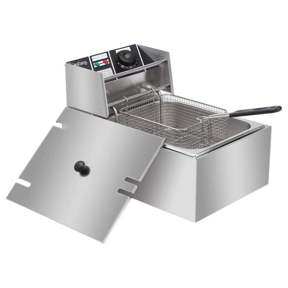 Electric Deep Fryer with Basket & Lid, 6.3QT/6L Heavy Duty Stainless Steel Single Kitchen Frying Machine, 2500W French Fryer for French Fries Fried Chicken US Plug