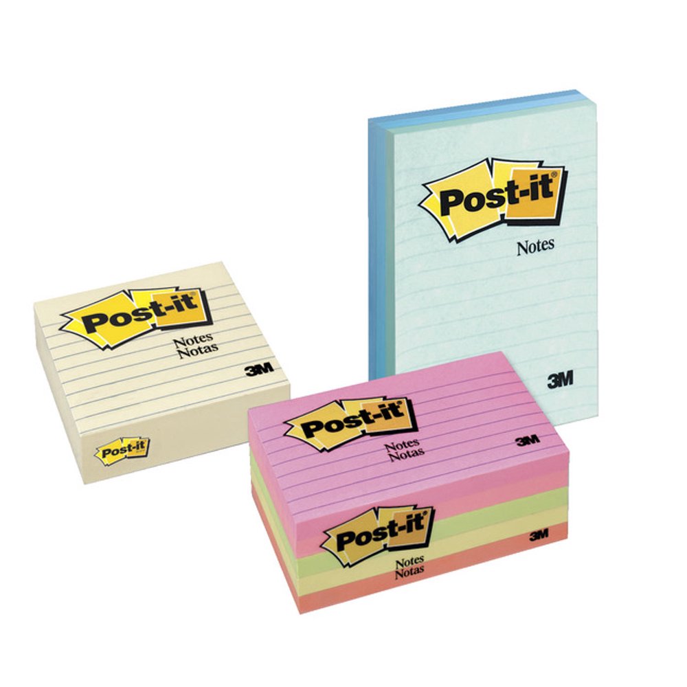 3M Postit Lined Original Notes, 3 x 3 Inches, Canary Yellow, Pack of