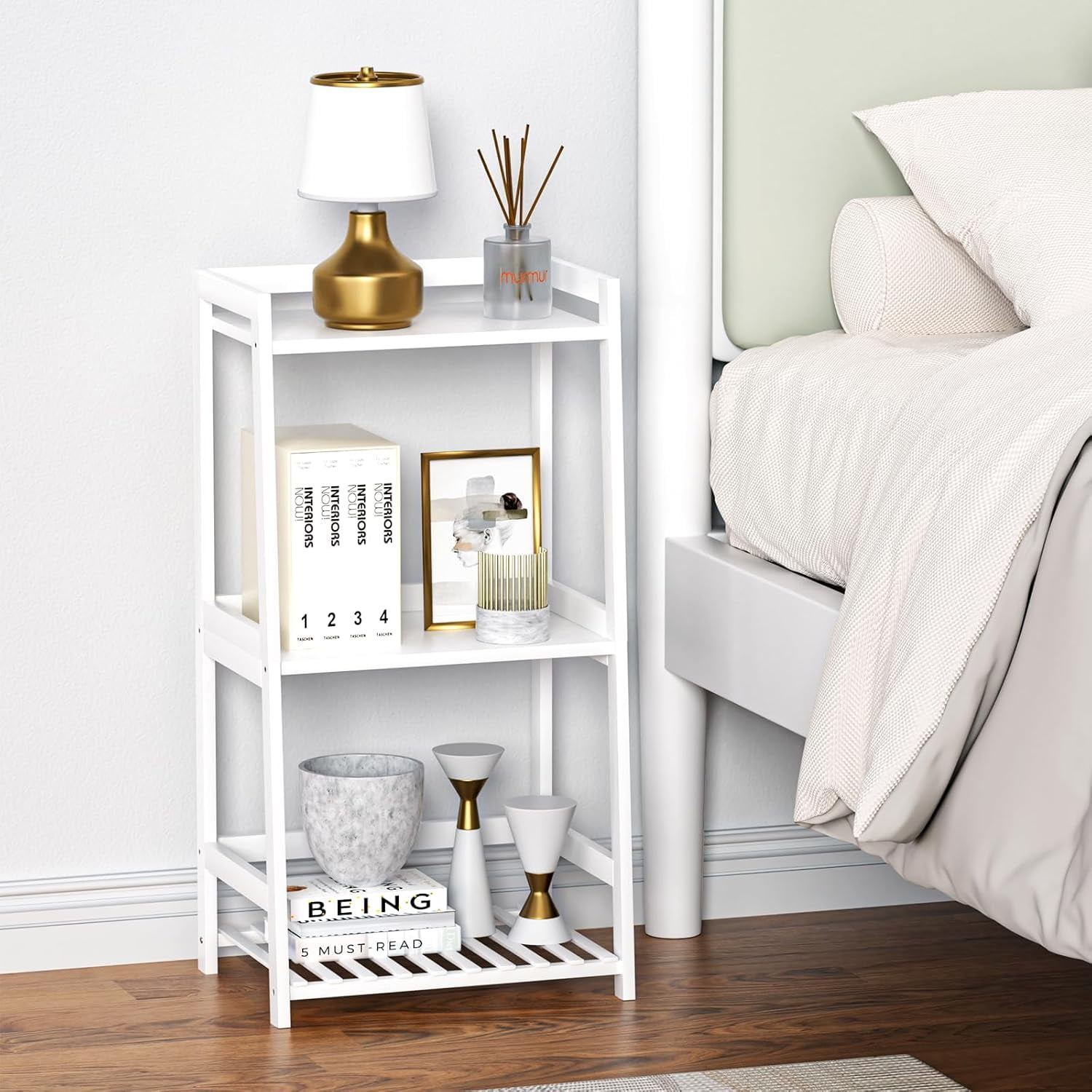 3 Tier Bamboo Bathroom Shelves, Ladder Shelf for Storage, Rustic Home Organizer, Space-Saving Design, Stylish Display Nightstand, Stylish Storage Solution for Home, Living Room, Kitchen