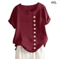 thumbnail image 3 of Sonducket Blusa Lino Suelta Camisa Manga Corta Cuello Mujer Top Verano Prendas para la parte del cuerpo Rojo 4XL, 3 of 4