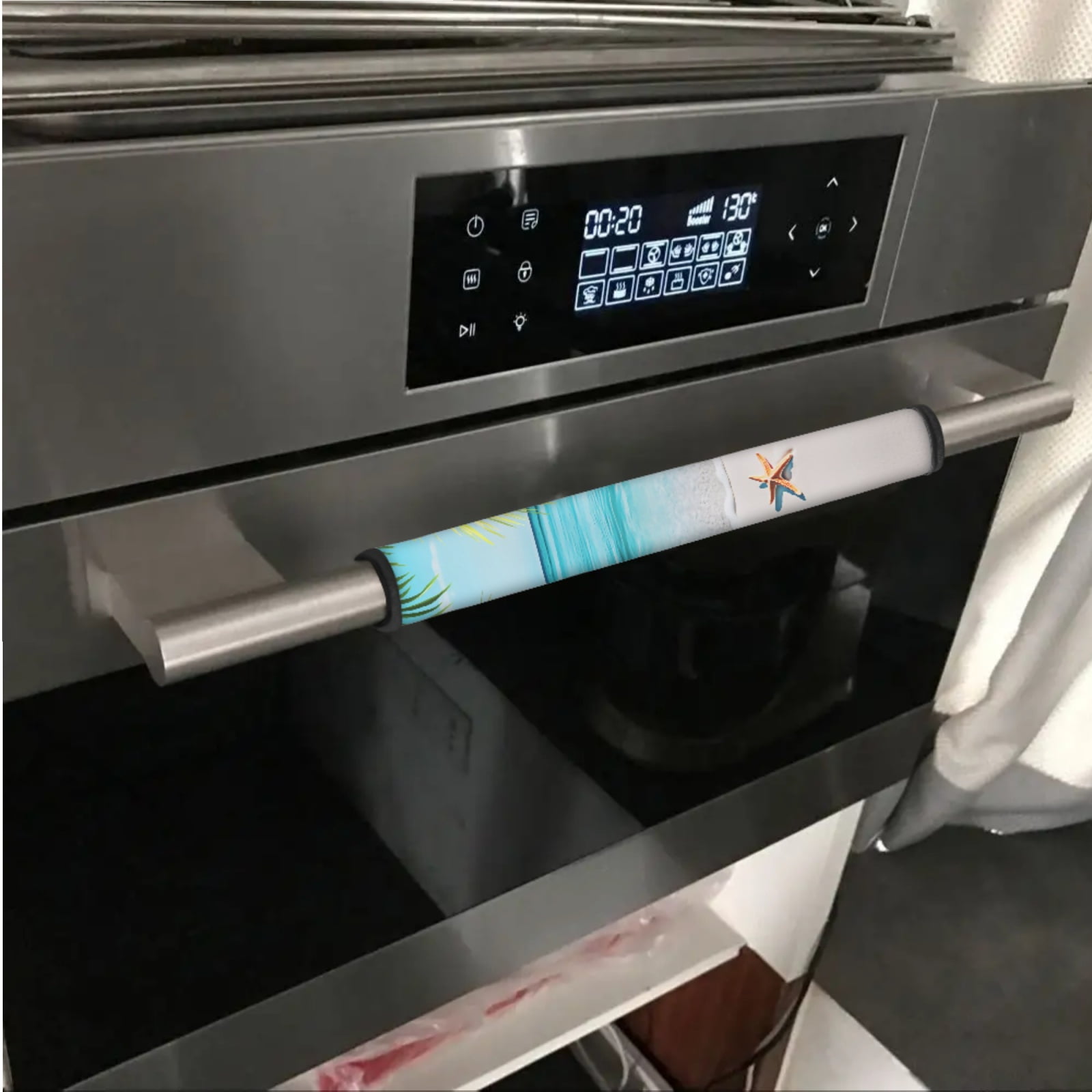 SEANATIVE Refrigerator Oven Door Handle Covers Set of 6 Protective Elegant Handle Sleeves Protector for Kitchen Cabinets Oven Dishwasher Microwave, Beach Starfish Blue Palm Leaf