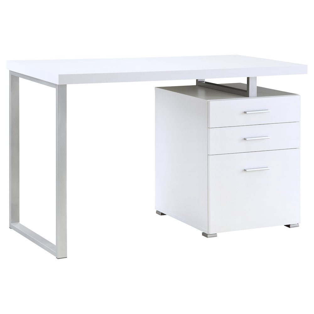 FurniFact White Office Desk – Computer Desk with Drawers for Home or Workspace