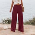thumbnail image 6 of Women's cotton and linen casual straight wide-leg loose drawstring elastic waist trousers, 6 of 9