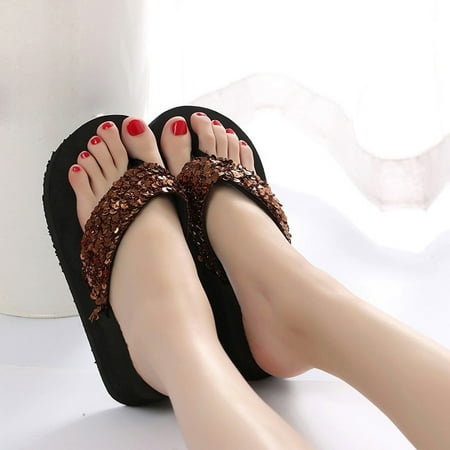 

Daznico Summer Slippers for Women Women s Summer Sequins Anti- Sandals Slipper Indoor & Outdoor Flip-flops Slippers for Women Coffee 6.5