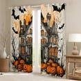 thumbnail image 2 of Manfei Spooky Halloween Castle Blackout Curtains,Funny Pumpkin Lantern Curtains Pack of 2 (38x45 Each),Black Bats Window Curtains For Teens,Luxury Bedroom Decor, 2 of 6