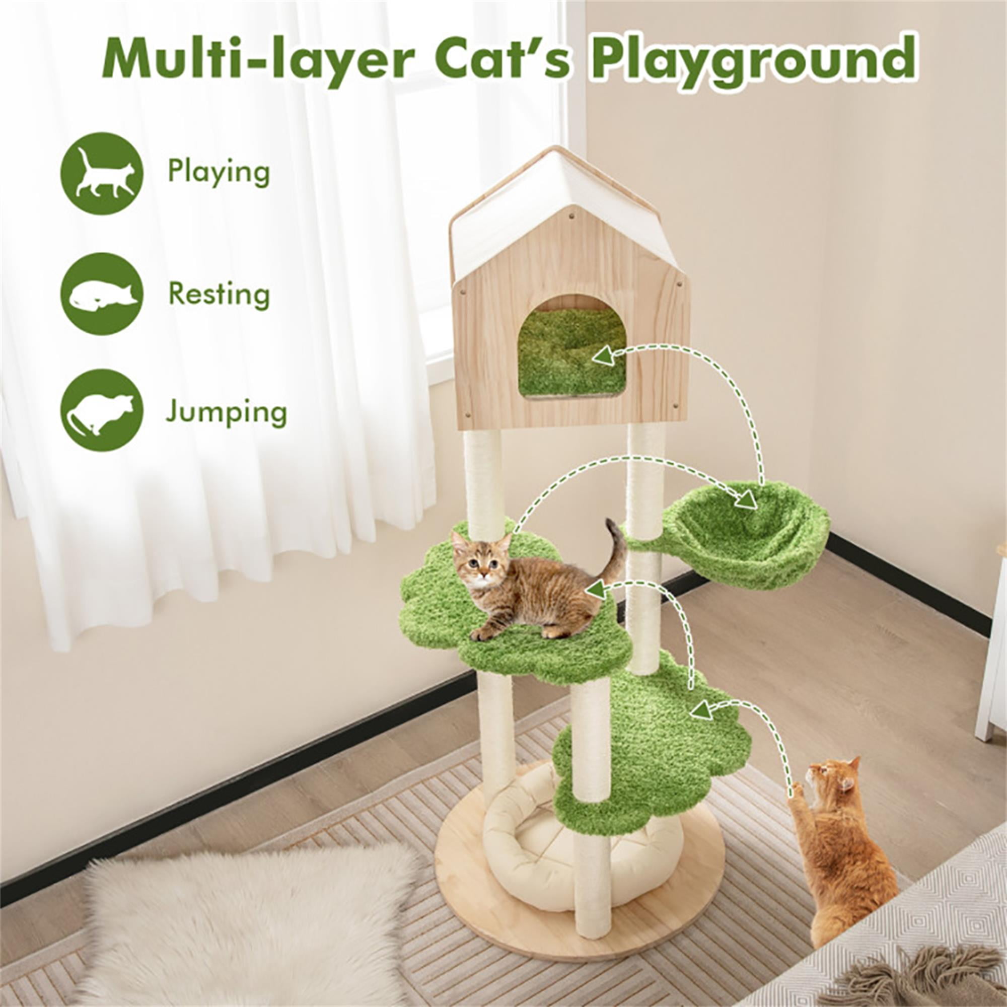 Kadyn 55" Modern Cat Tree Tower for Indoor Cats, Multi-Level Cat Condo with Scratching Posts and Soft Cat Bed, Cat Tree House Furniture, Beige