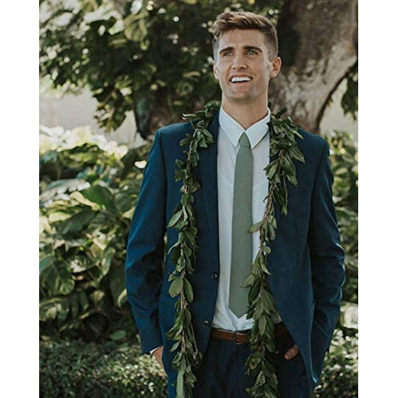 DAZI Cravate Skinny pour Hommes, Cravate en Coton et Lin, Idéale pour Mariages, Mariés, Groomsmen, Missions, Danses, Cadeaux. (Sauge)