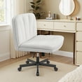 thumbnail image 4 of COOLHUT 26" W Criss Cross Chair with Wheels, Cross Legged Office Chair, Armless Adjustable Vanity Desk Chair, Wide Seat and 2-Layer Cushions, Velvet Fabric, Pearl White, 4 of 8