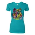 thumbnail image 3 of Colorful Majestic Neon Atric Wolf | Dean Russo Art Animal Lover Womens Slim Fit Junior Tee, Tahiti Blue, XL, 3 of 5