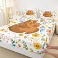 thumbnail image 4 of Castle Fairy Watercolor Floral Bear Bed Sheets 4-Piece,Cute Flower Daisy Animal Full Size Sheets,Peach Brown Cream,1 Fitted Sheet, 1 Flat Sheet and 2 Pillowcases, 4 of 6