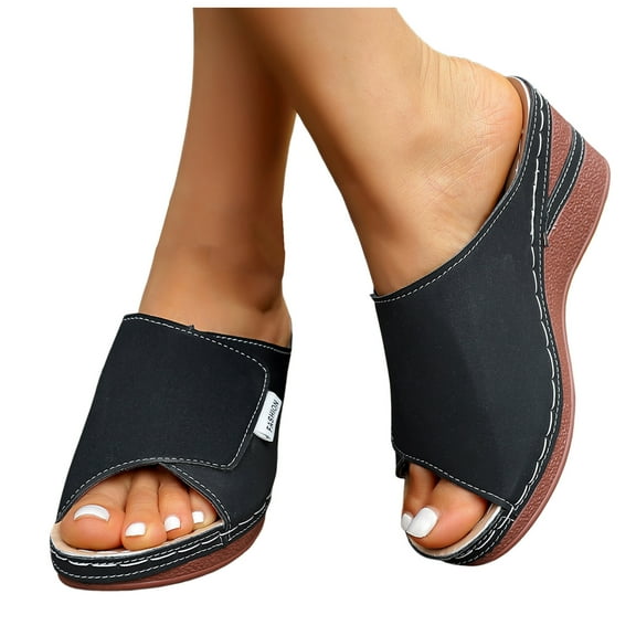 Orthopedic Wedges Slides Sandals for Women 2025 Trendy Simple Leather Platform Dress Slip on High Heels