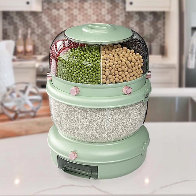 Dispensador de Arroz de Cereal Organizador de Caja de Almacenamiento de Granos de Alimentos , Verde claro de 2 niveles Verde claro de 2 niveles. perfecl contenedor de almacenamiento de arroz
