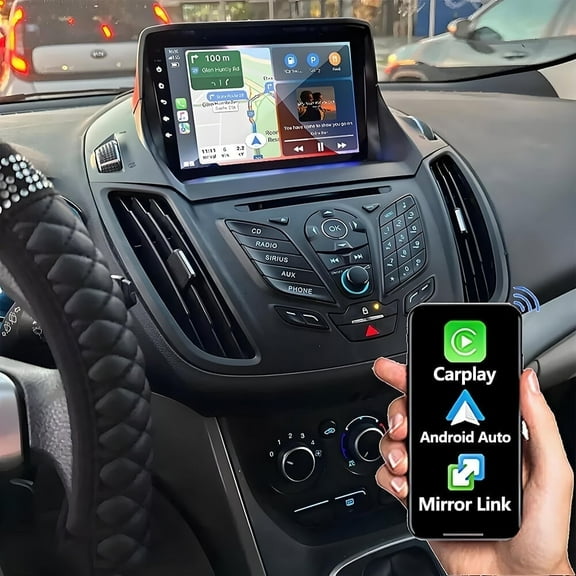 Eforcase Car Stereo for Ford Escape 2013-2017, Double Din Android Radio with Wireless CarPlay, 9" Touchscreen Stereo with WiFi, GPS, RDS/FM Radio, Bluetooth   Backup Camera