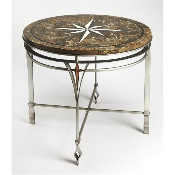 Beaumont Lane Metal Furniture Fossil Stone and Metal Foyer Table in Brown