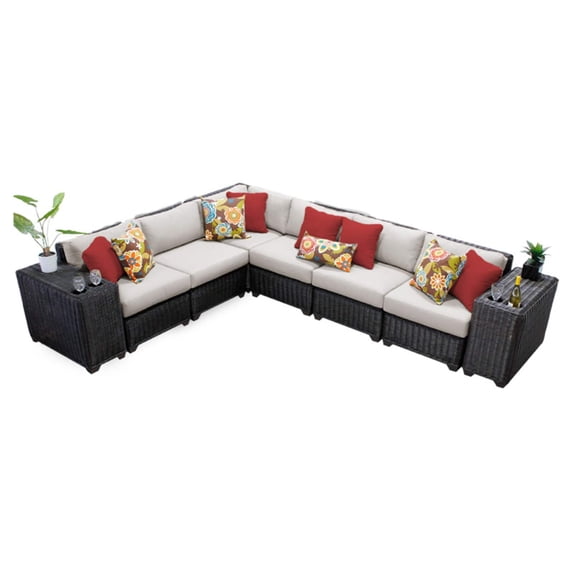 TK Classics Venice Wicker 8 Piece Patio Conversation Set with Cup Table and 2 Sets of Cushion Covers