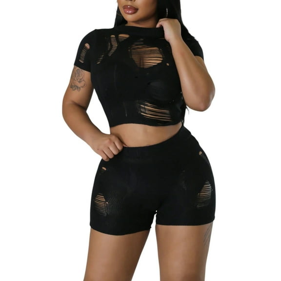 Women’s 2-Piece Sexy Knitted Shorts  Crop Top Set  Stretchy Bodycon Clubwear Outfit Ideal Christmas Gift for Parties Casual Wear