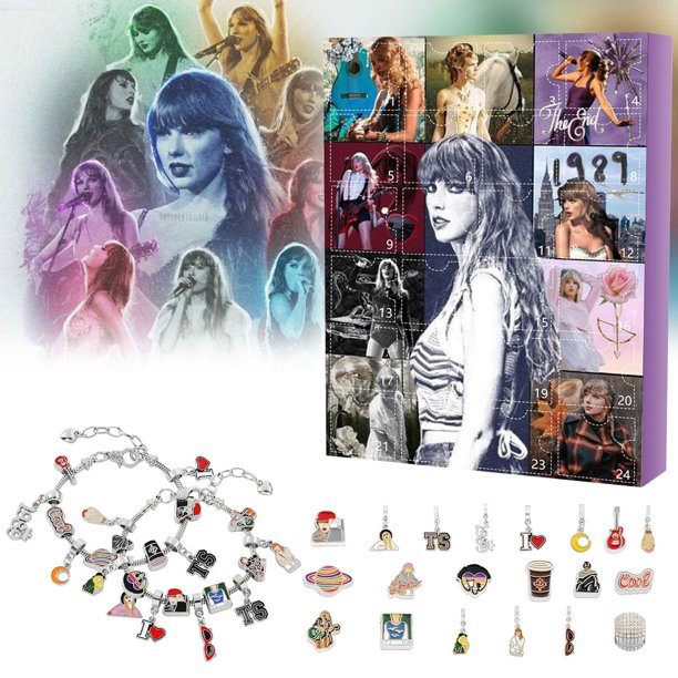Cute Funny 24PCS 2024 Christmas Decoration Box Gift Cute Bracelet Accessories Decoration Christmas Singer Friendship Bracelets with Themed Pendants Inspired Music Lover Fans Gifts for Women