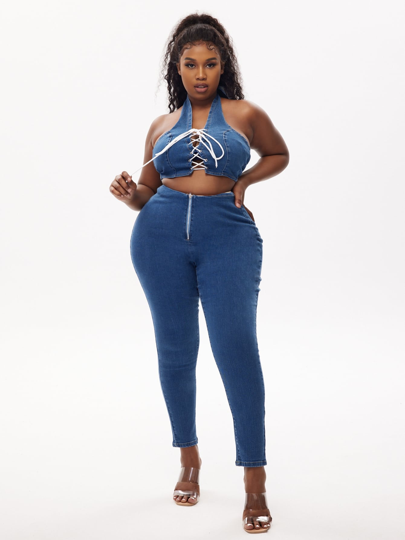 Crop Denim Halter Top 